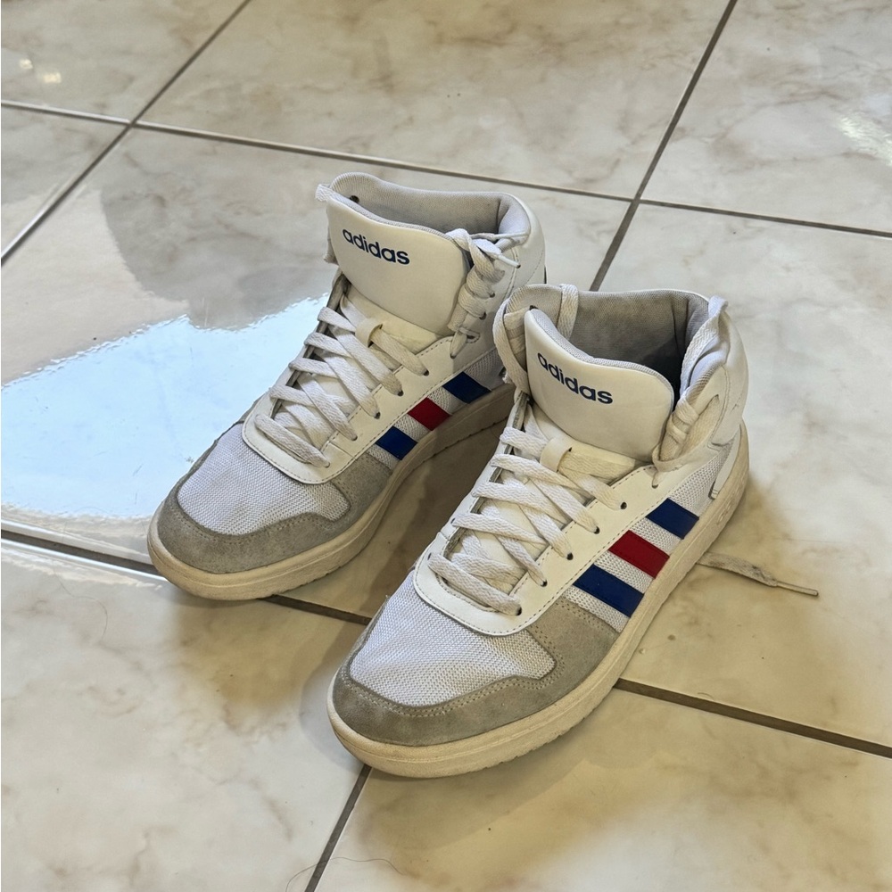 Adidas White and Red High-Top Sneakers